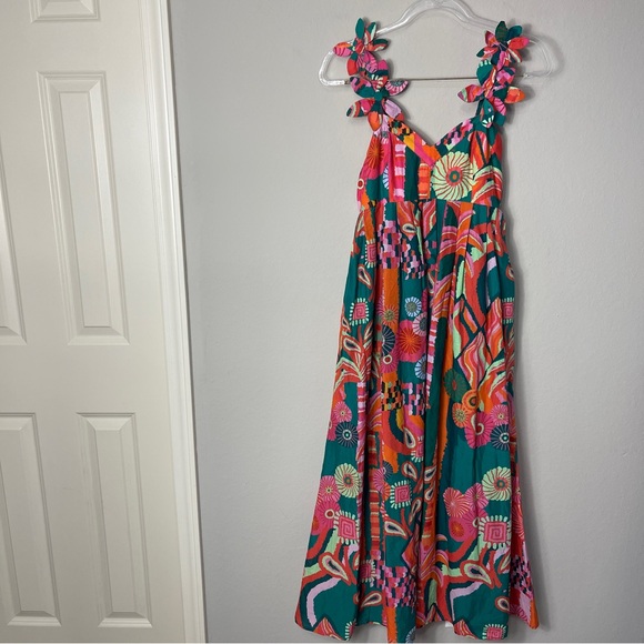 Farm Rio Pleated Palm Midi Dress Tropical - Picture 3 of 16